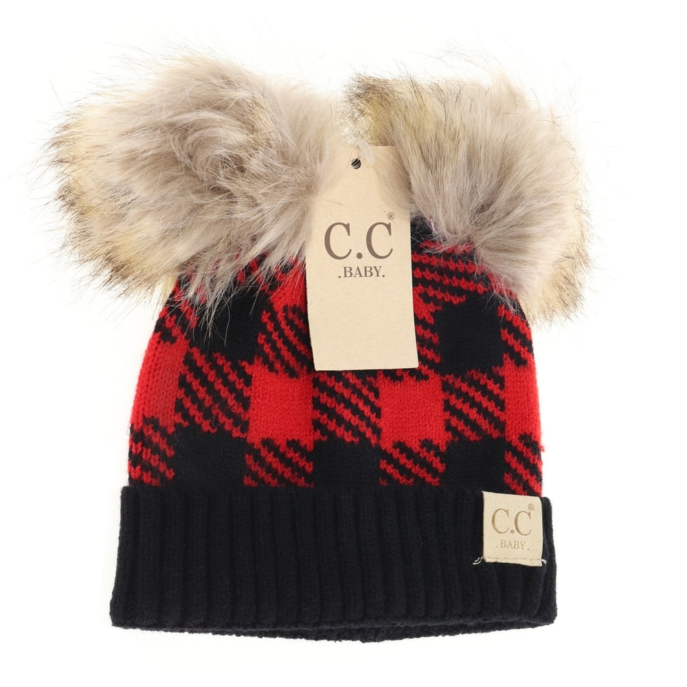 BABY Buffalo Check Double Pom C.C Beanie